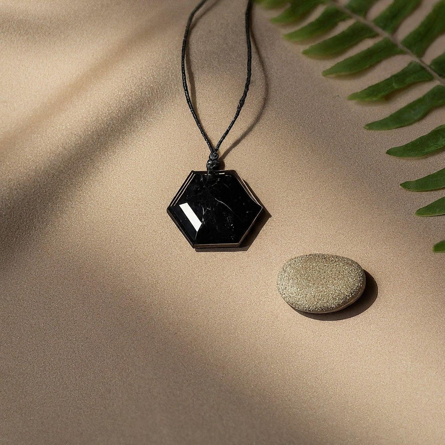 Black Tourmaline Hexagonal Pendant | Modern Protection Amulet for Positivity & Grounding