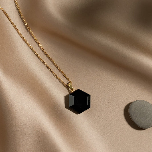 Black Tourmaline Hexagonal Pendant | Modern Protection Amulet for Positivity & Grounding