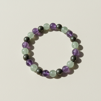 Green Aventurine Pyrite Amethyst Bracelet | Natural Healing Crystal Bracelet for Luck, Wealth, Protection & Mental Clarity
