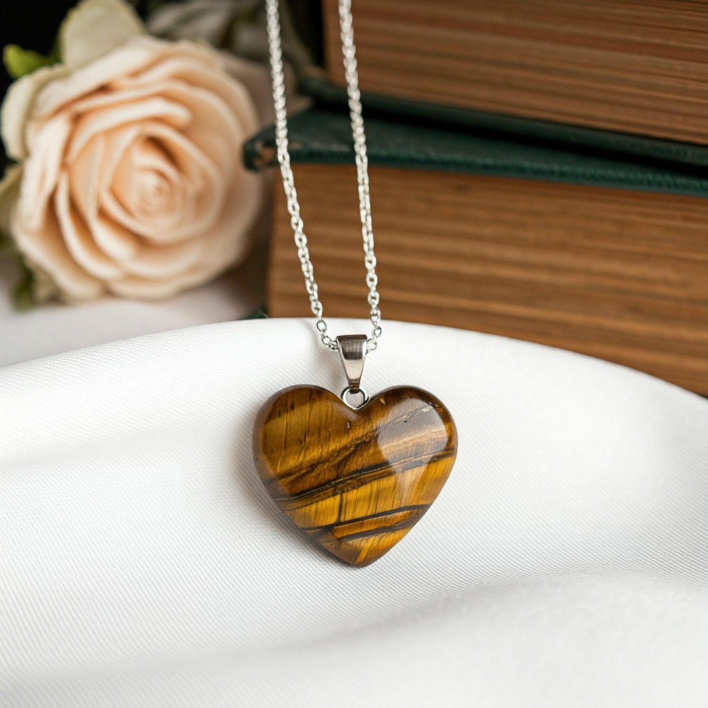 Tiger Eye Heart Pendant | Authentic Healing Crystal Jewelry for Positivity, Protection & Emotional Balance