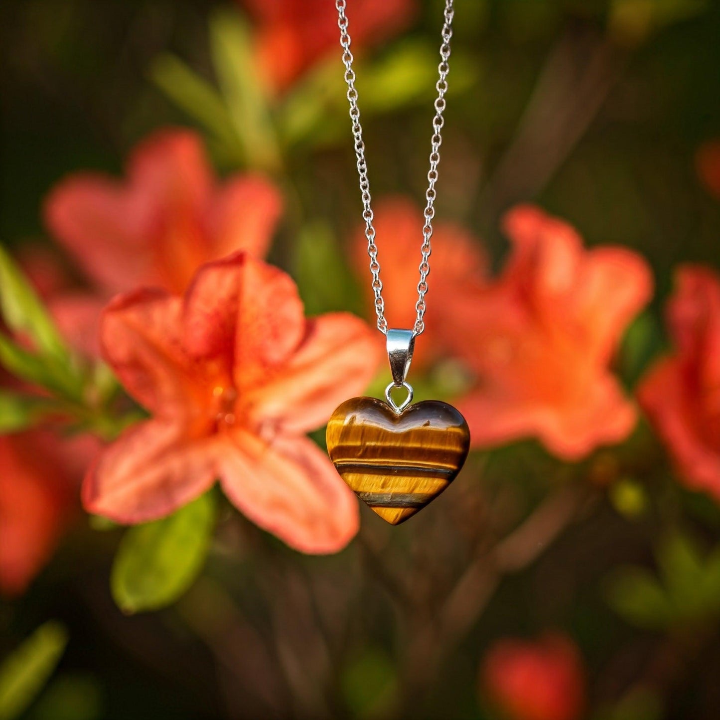 Tiger Eye Heart Pendant | Authentic Healing Crystal Jewelry for Positivity, Protection & Emotional Balance