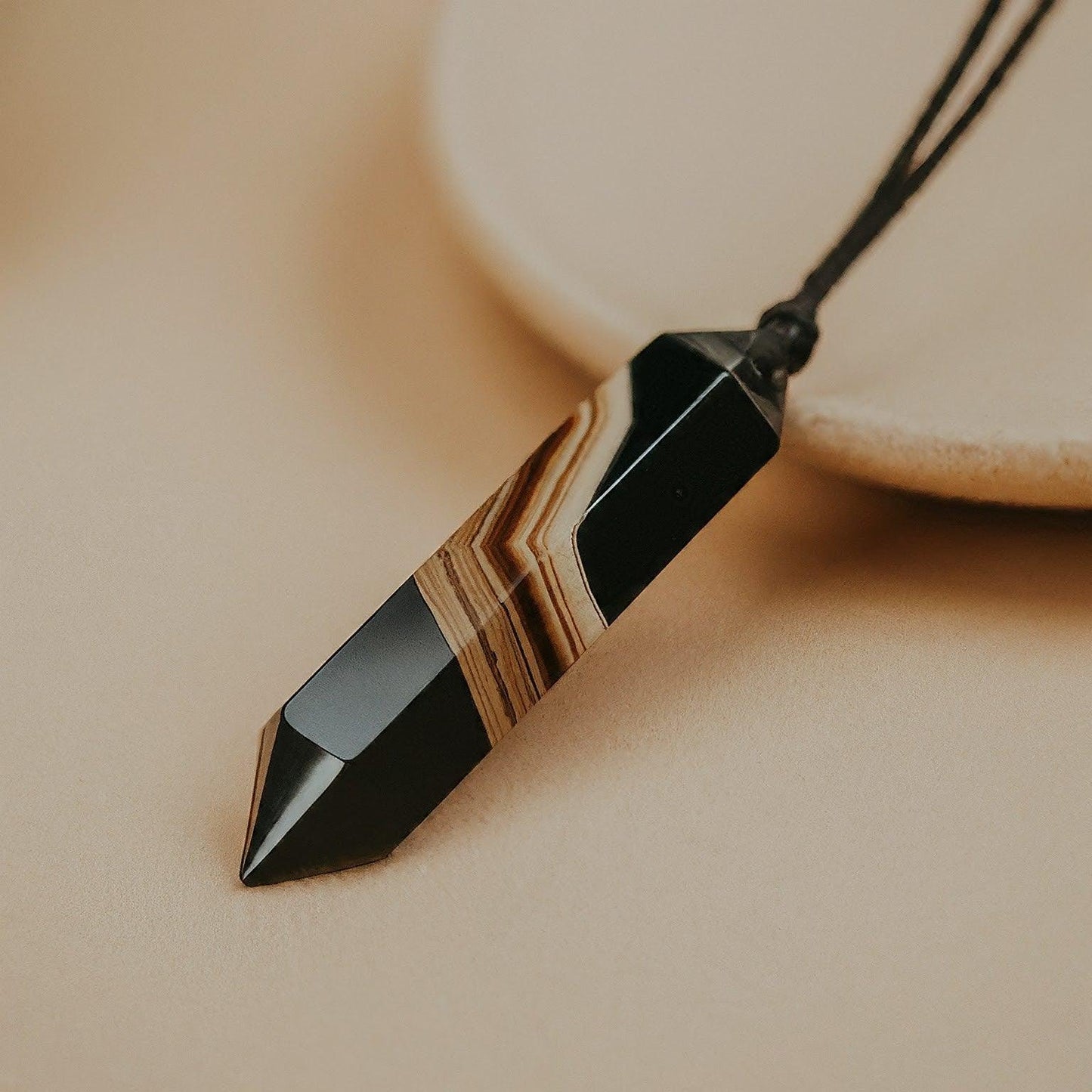 Sulemani Hakik (Black Agate) Pencil Shaped Pendant | Premium Healing Stone Necklace for Protection & Positive Energy