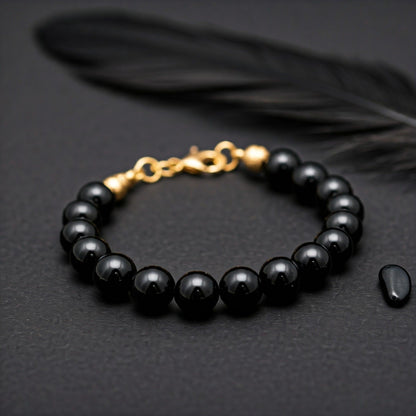 Authentic Black Sulemani Hakik Bracelet | Healing Crystal for Protection & Strength | Unisex, Adjustable Fit