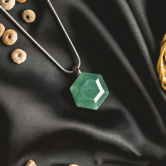 Green Aventurine Hexagonal Pendant | Natural Gemstone Necklace for Luck, Prosperity & Modern Style