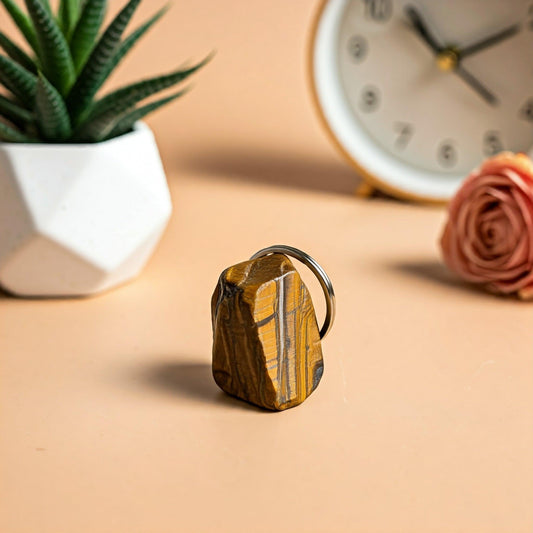 Tiger Eye Raw Crystal Key-Chain | Natural Protection & Confidence Boosting Stone for Positive Energy