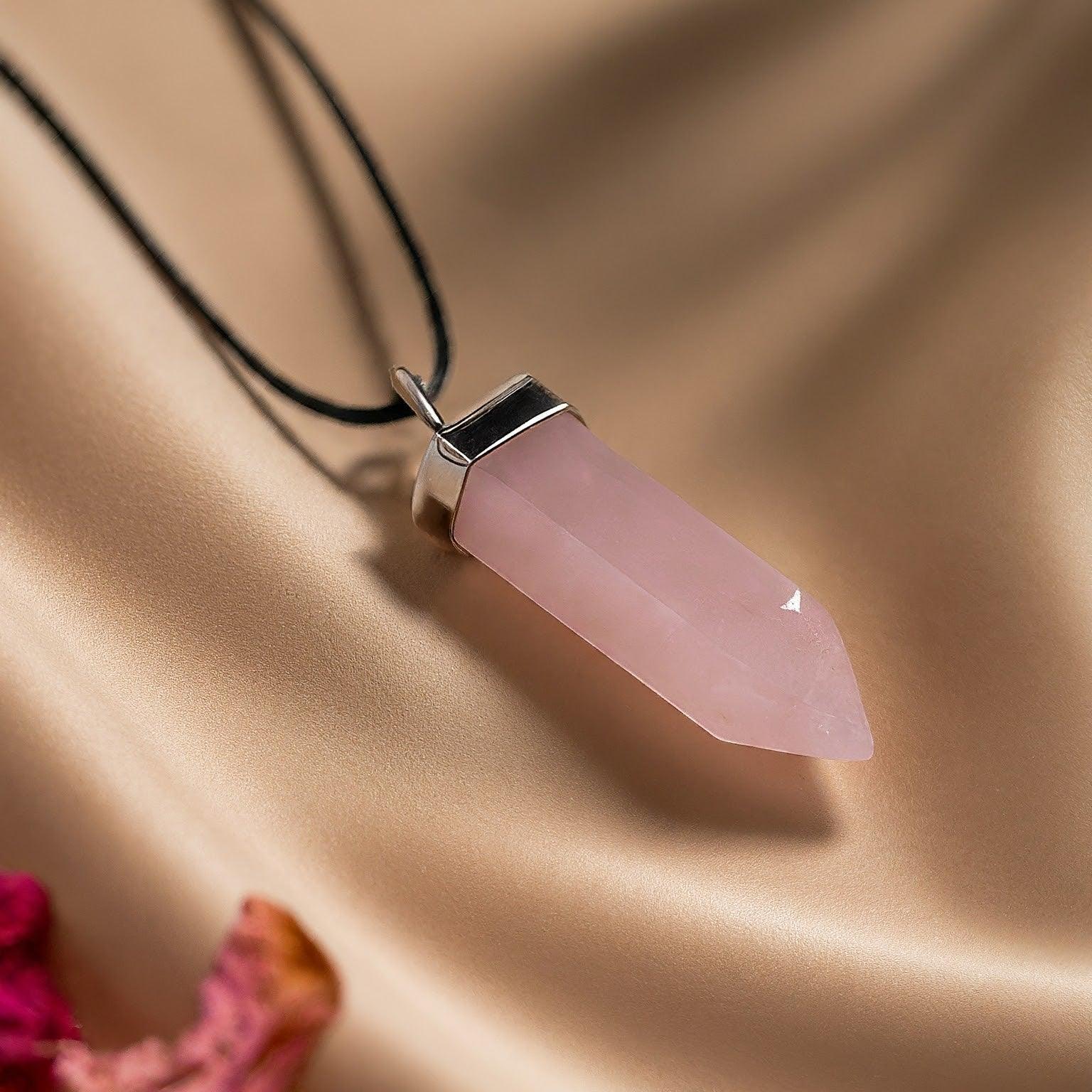 Rose Quartz Pencil Pendant Genuine Gemstone Necklace for Love