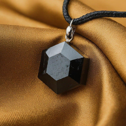 Black Tourmaline Hexagonal Pendant | Modern Protection Amulet for Positivity & Grounding