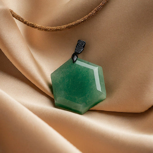 Green Aventurine Hexagonal Pendant | Natural Gemstone Necklace for Luck, Prosperity & Modern Style