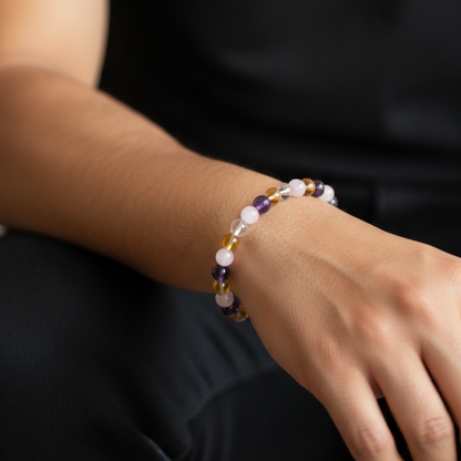 Amethyst Rose Quartz Citrine Clear Quartz Bracelet | Natural Healing Crystal Combination Bracelet for Love, Wealth, Clarity & Positive Energy