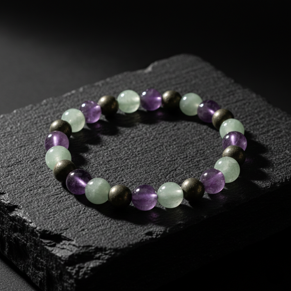 Green Aventurine Pyrite Amethyst Bracelet | Natural Healing Crystal Bracelet for Luck, Wealth, Protection & Mental Clarity