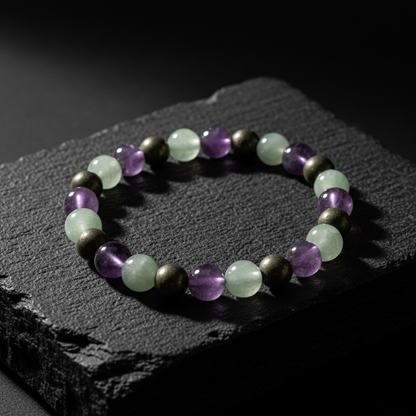 Green Aventurine Pyrite Amethyst Bracelet | Natural Healing Crystal Bracelet for Luck, Wealth, Protection & Mental Clarity