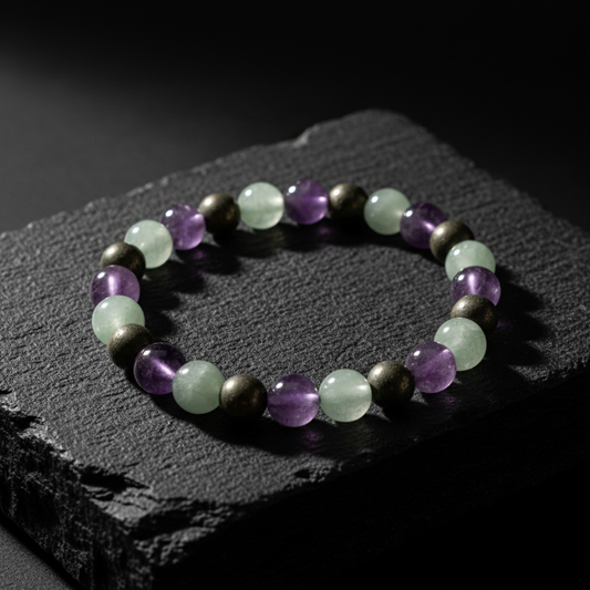 Green Aventurine Pyrite Amethyst Bracelet | Natural Healing Crystal Bracelet for Luck, Wealth, Protection & Mental Clarity