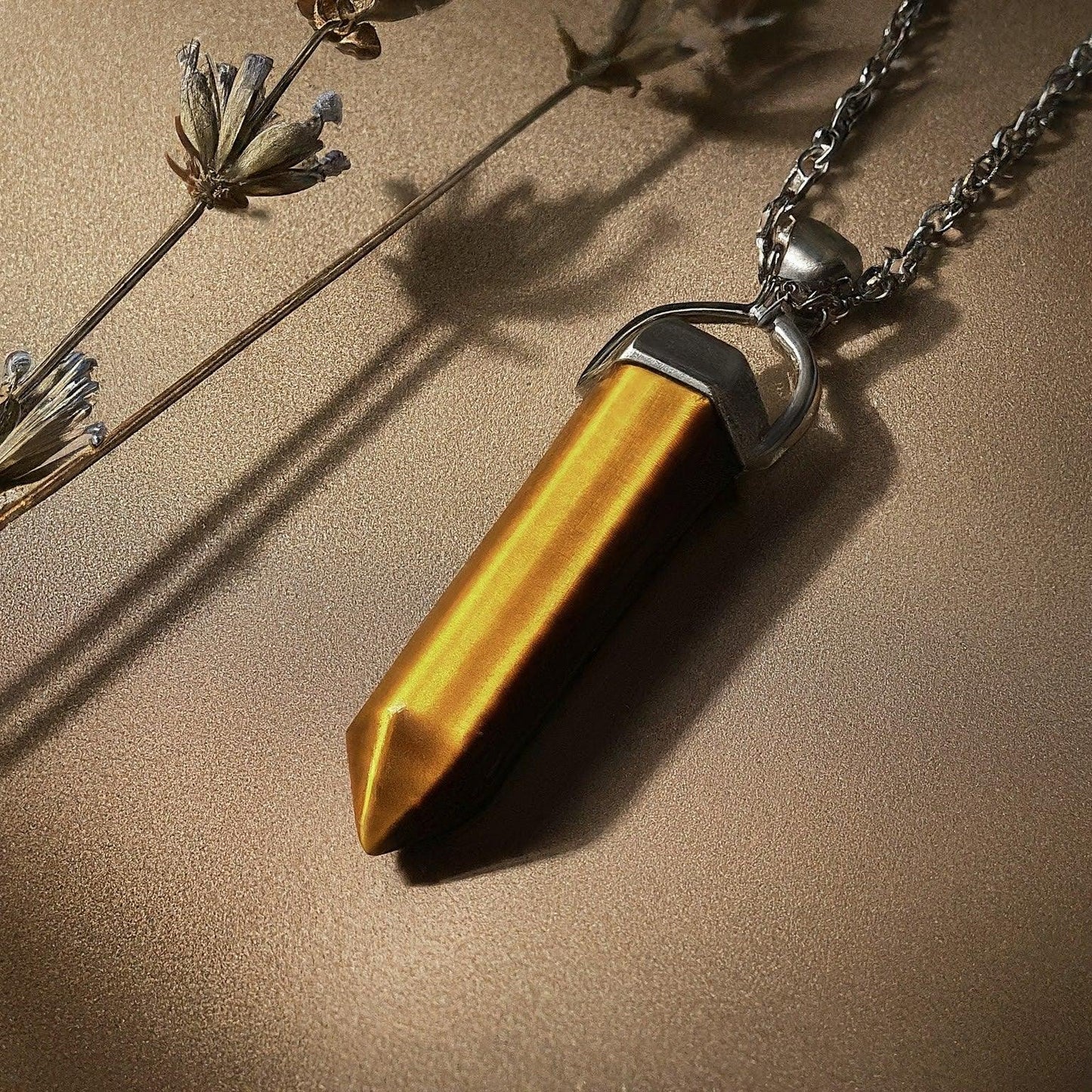 Tiger Eye Pencil Pendant | Natural Gemstone Pendant for Protection, Confidence & Style