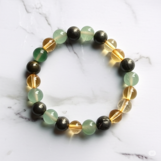 Green Aventurine, Citrine & Pyrite Crystal Bracelet | Luck, Wealth & Energy Protection