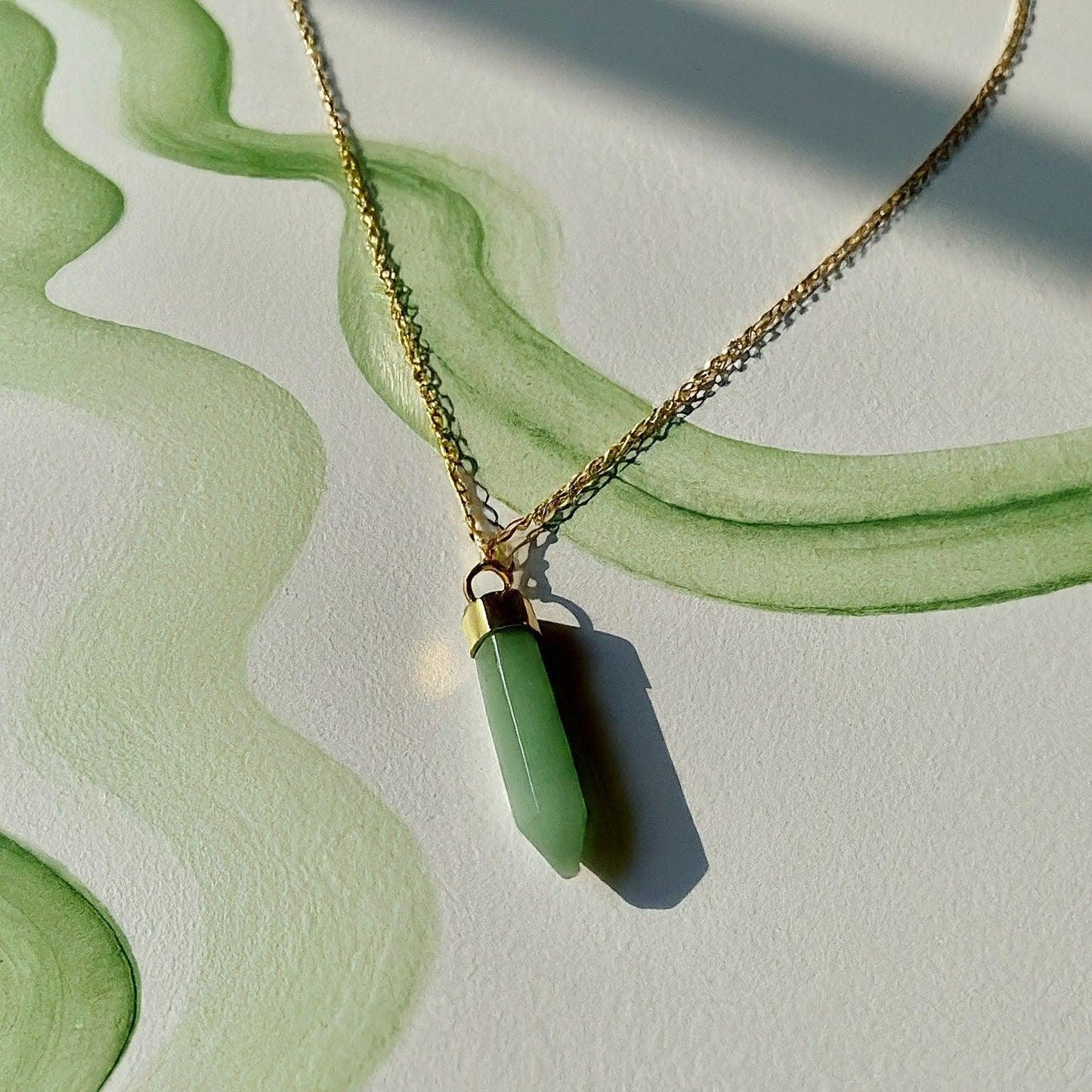 Green Aventurine Crystal Pencil Pendant | Healing Stone Jewelry