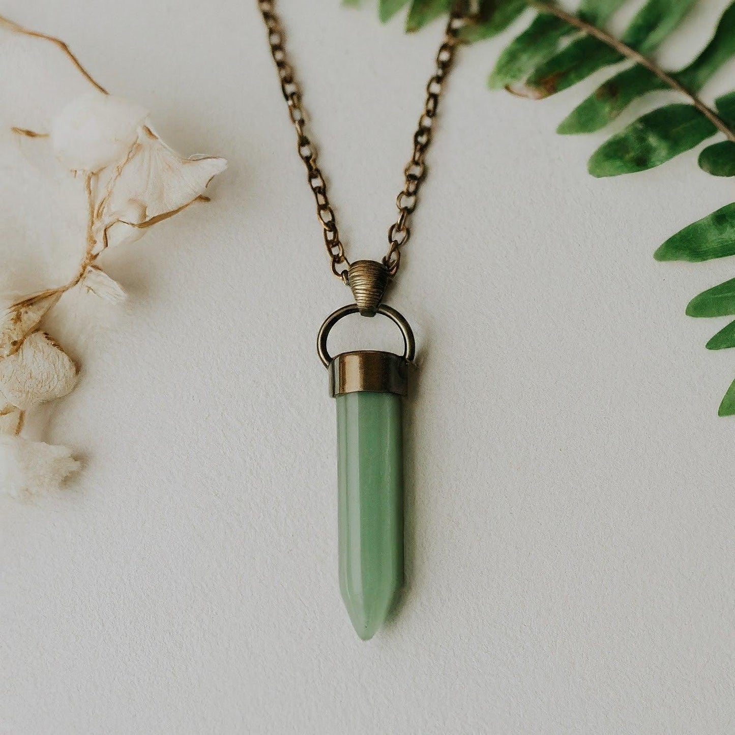 Green Aventurine Crystal Pencil Pendant | Healing Stone Jewelry