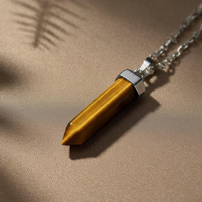 Tiger Eye Pencil Pendant | Natural Gemstone Pendant for Protection, Confidence & Style