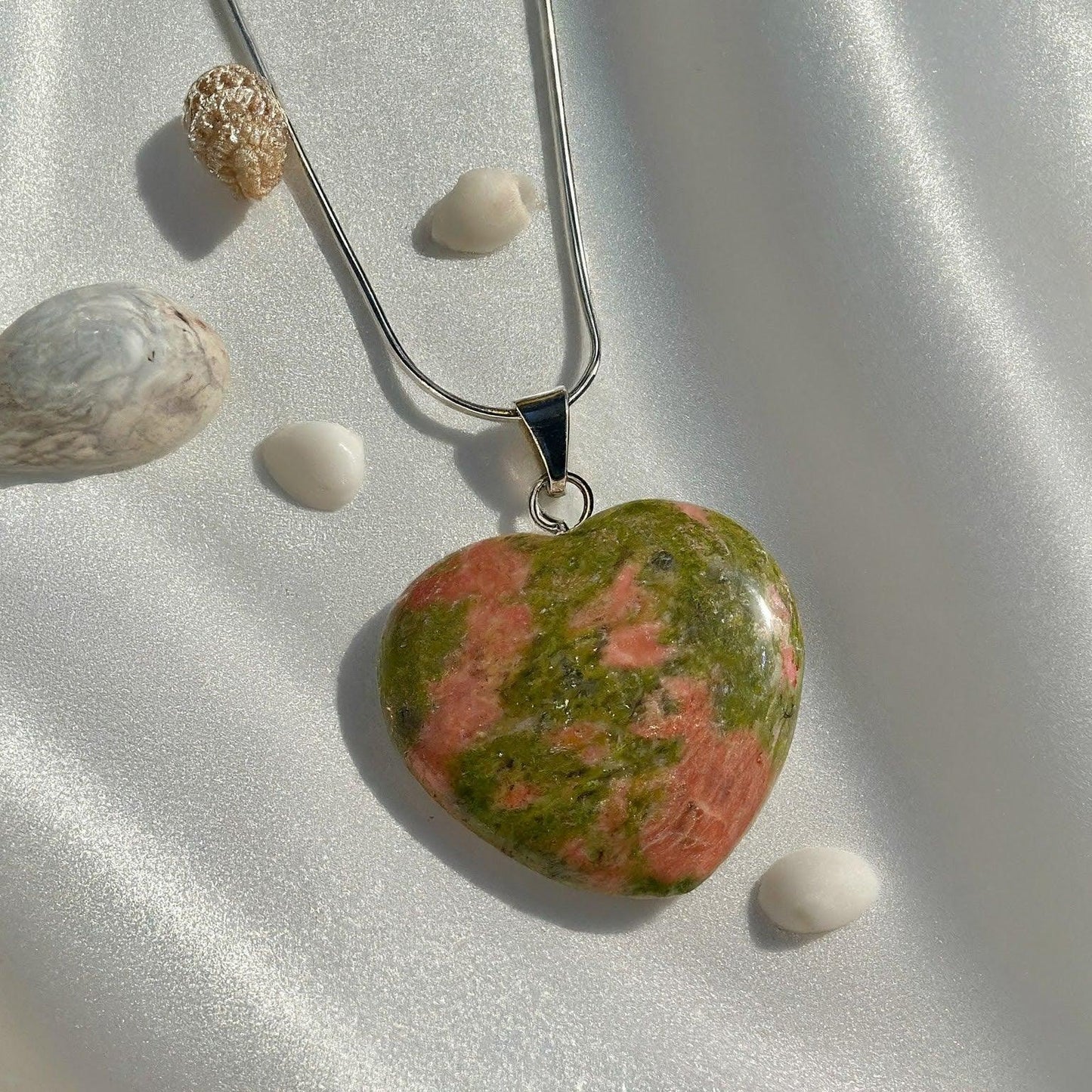 Unakite Heart Pendant | Genuine Gemstone, Balance, Growth, Positive Energy