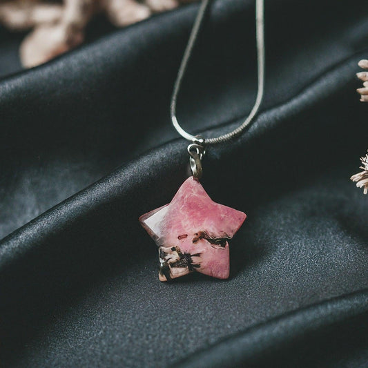 Rhodonite Star Pendant | Rose Pink & Black, Emotional Balance, Self-Love