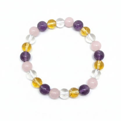 Amethyst Rose Quartz Citrine Clear Quartz Bracelet | Natural Healing Crystal Combination Bracelet for Love, Wealth, Clarity & Positive Energy