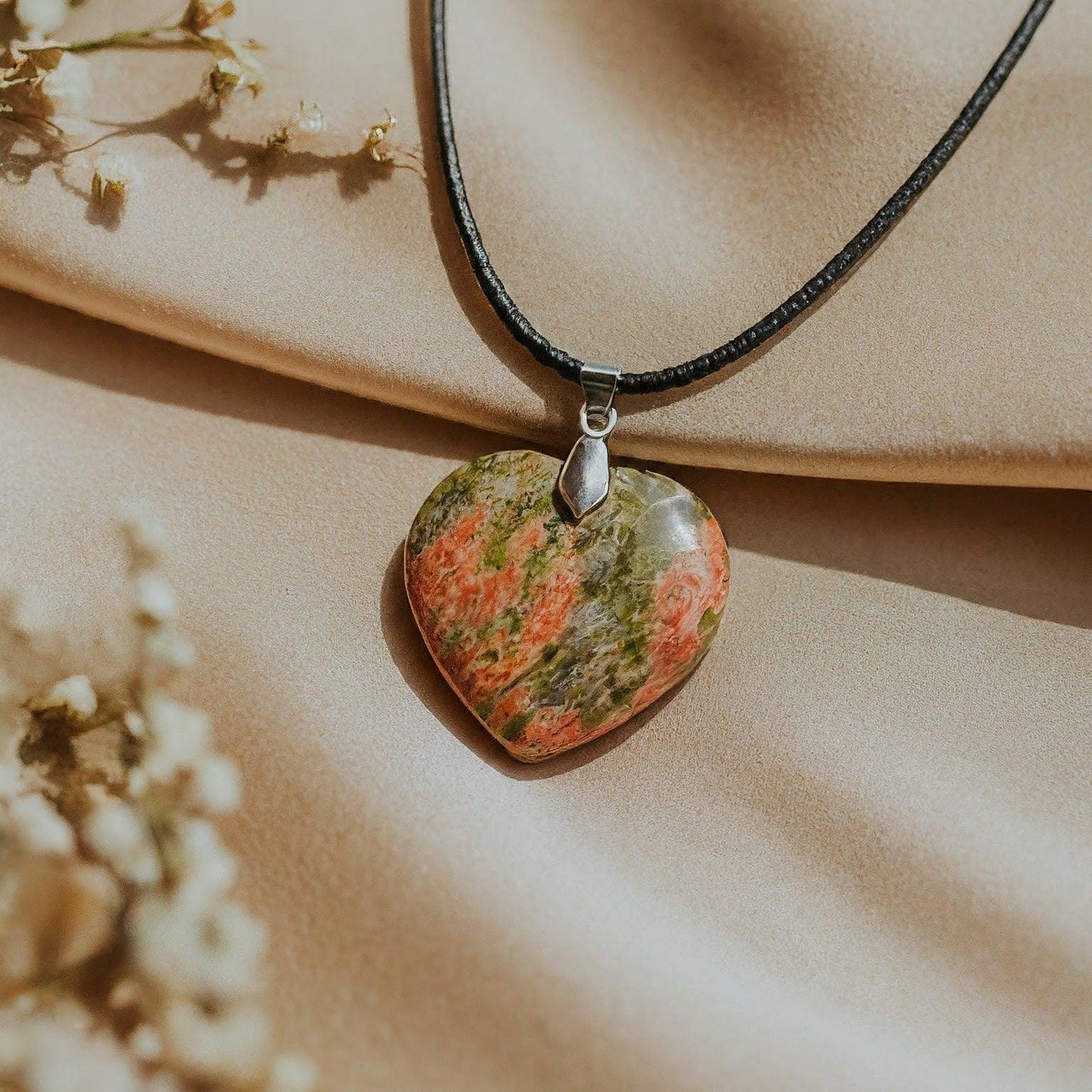 Unakite Heart Pendant | Genuine Gemstone, Balance, Growth, Positive Energy