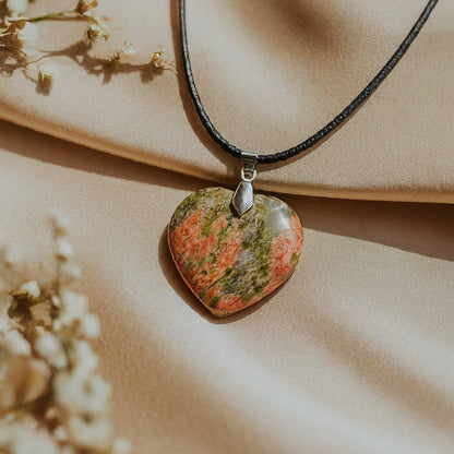 Unakite Heart Pendant | Genuine Gemstone, Balance, Growth, Positive Energy