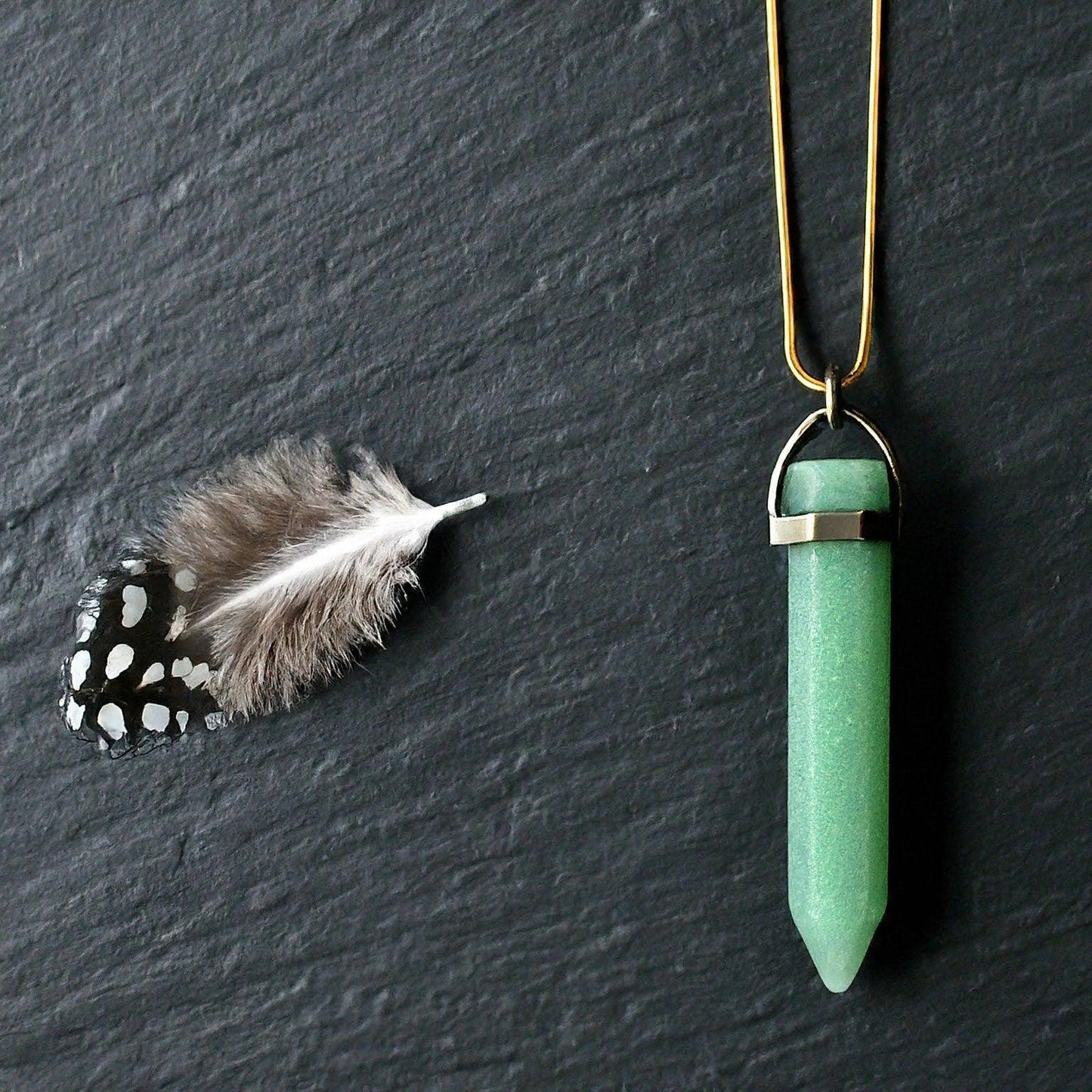 Green Aventurine Crystal Pencil Pendant | Healing Stone Jewelry