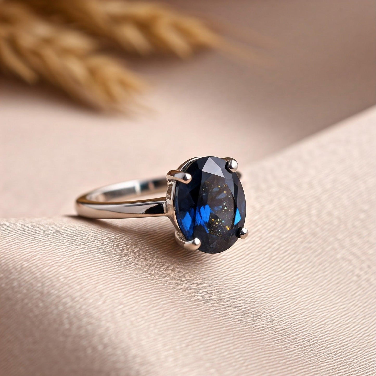 Blue Goldstone Ring – Elegant Diamond Cut Design | Genuine Healing Crystal | Perfect for Men & Women in India