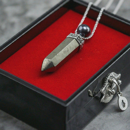 Pyrite Pencil Shaped Pendant | Unique Healing Crystal Jewelry for Spiritual Protection & Abundance