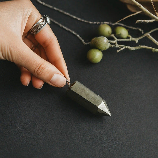 Pyrite Pencil Shaped Pendant | Unique Healing Crystal Jewelry for Spiritual Protection & Abundance