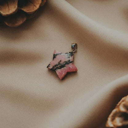 Rhodonite Star Pendant | Rose Pink & Black, Emotional Balance, Self-Love