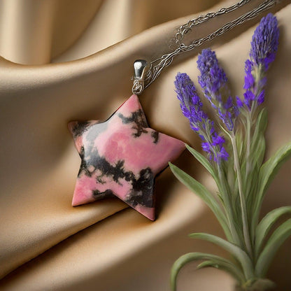 Rhodonite Star Pendant | Rose Pink & Black, Emotional Balance, Self-Love