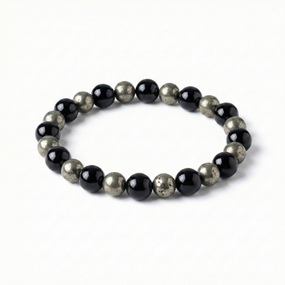 Pyrite Black Obsidian Bracelet | Natural Protection & Wealth Crystal Bracelet for Grounding and Abundance