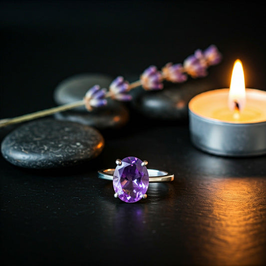 Amethyst Diamond-Cut Ring | Stunning Crystal Jewelry for Healing, Energy Balance, and Elegant Style