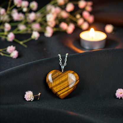 Tiger Eye Heart Pendant | Authentic Healing Crystal Jewelry for Positivity, Protection & Emotional Balance