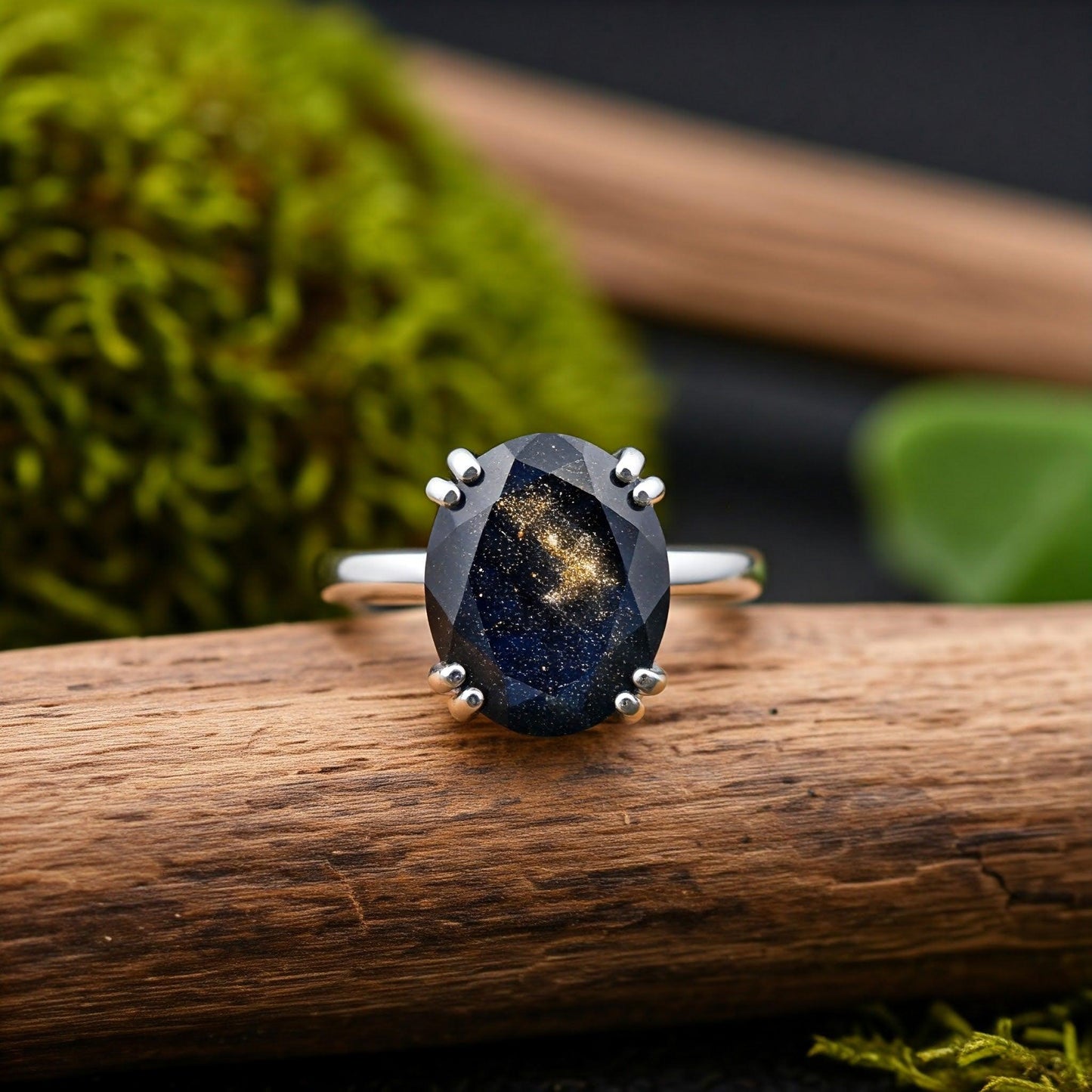 Blue Goldstone Ring – Elegant Diamond Cut Design | Genuine Healing Crystal | Perfect for Men & Women in India