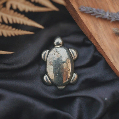 Pyrite Tortoise Pendant | Unique Gold-Accented Shell Jewelry