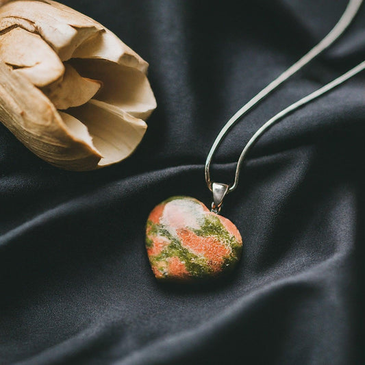 Unakite Heart Pendant | Genuine Gemstone, Balance, Growth, Positive Energy