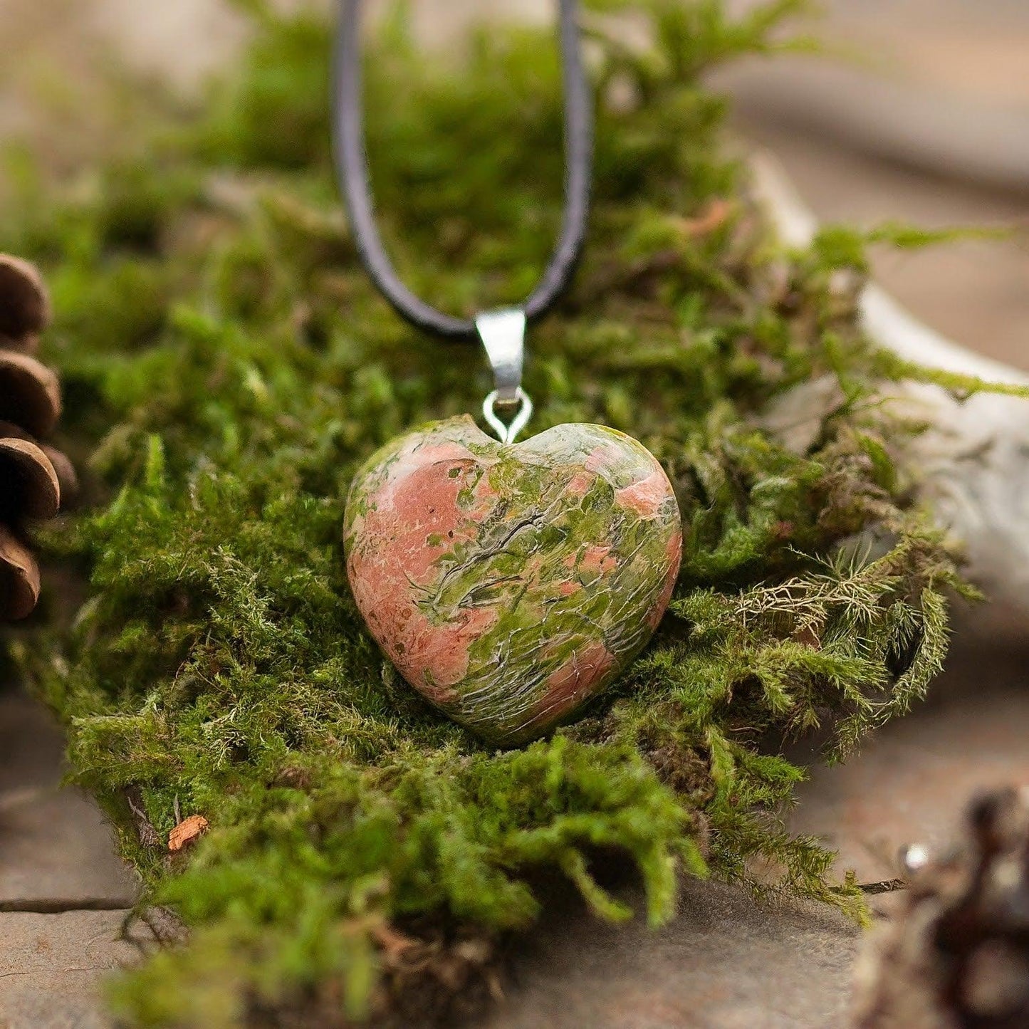 Unakite Heart Pendant | Genuine Gemstone, Balance, Growth, Positive Energy