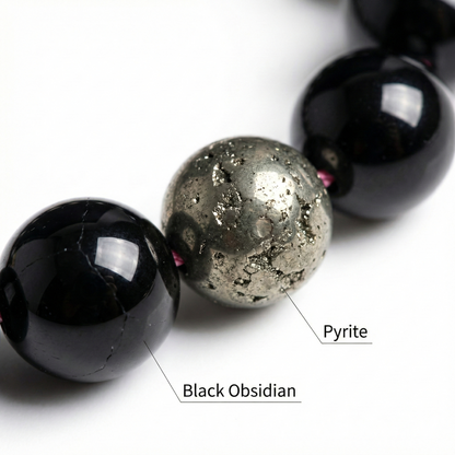 Pyrite Black Obsidian Bracelet | Natural Protection & Wealth Crystal Bracelet for Grounding and Abundance
