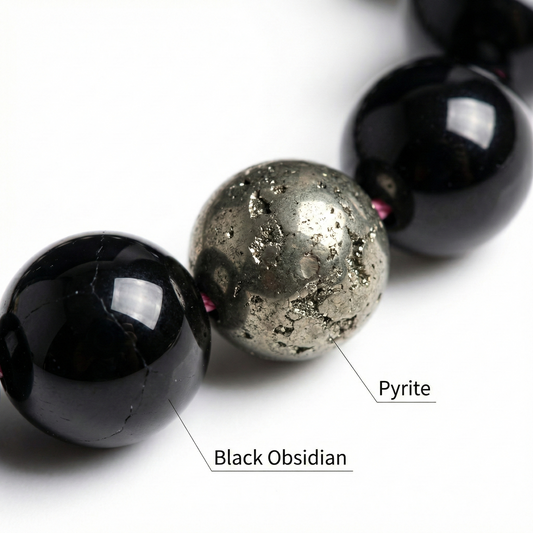 Pyrite Black Obsidian Bracelet | Natural Protection & Wealth Crystal Bracelet for Grounding and Abundance