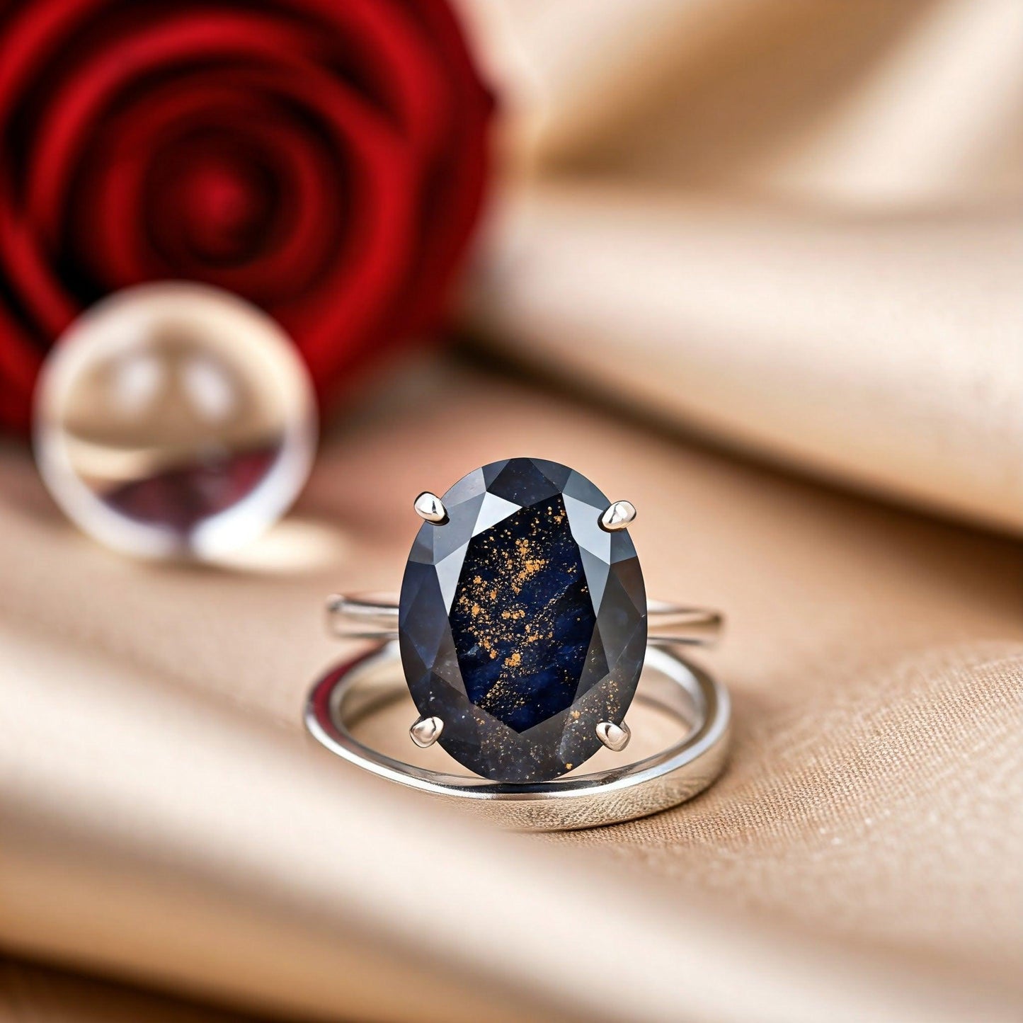 Blue Goldstone Ring – Elegant Diamond Cut Design | Genuine Healing Crystal | Perfect for Men & Women in India