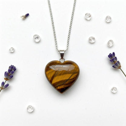 Tiger Eye Heart Pendant | Authentic Healing Crystal Jewelry for Positivity, Protection & Emotional Balance