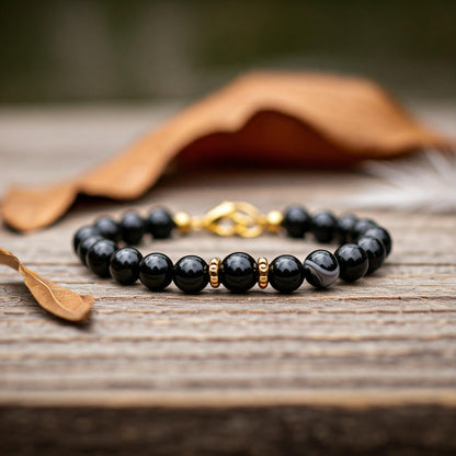 Authentic Black Sulemani Hakik Bracelet | Healing Crystal for Protection & Strength | Unisex, Adjustable Fit