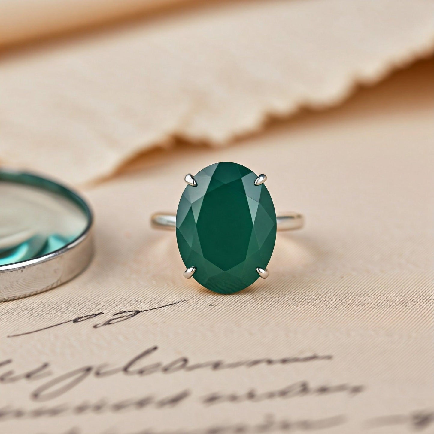 Green Onyx Ring for Men & Women | Elegant Diamond-Cut Design, Genuine Gemstone, and Timeless Style in India