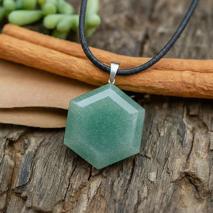 Green Aventurine Hexagonal Pendant | Natural Gemstone Necklace for Luck, Prosperity & Modern Style