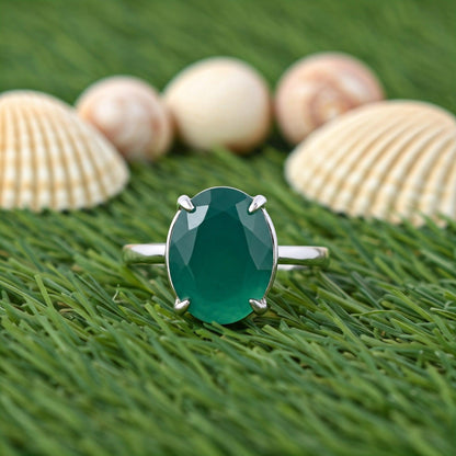 Green Onyx Ring for Men & Women | Elegant Diamond-Cut Design, Genuine Gemstone, and Timeless Style in India