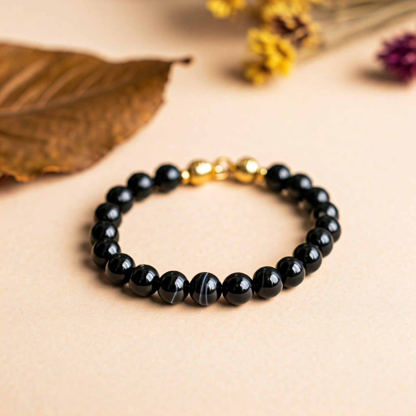 Authentic Black Sulemani Hakik Bracelet | Healing Crystal for Protection & Strength | Unisex, Adjustable Fit