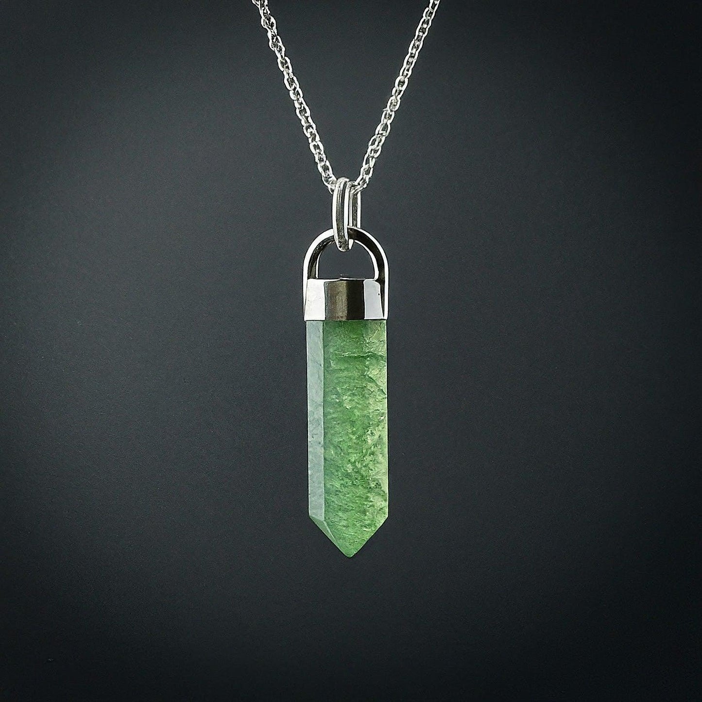 Green Aventurine Crystal Pencil Pendant | Healing Stone Jewelry