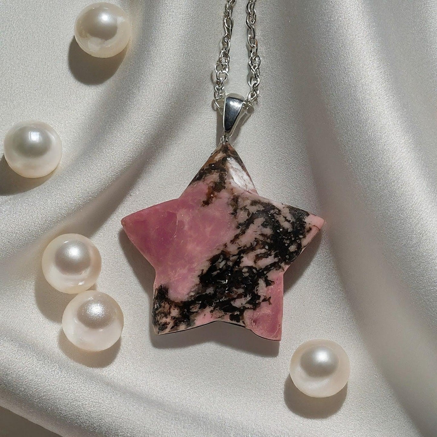 Rhodonite Star Pendant | Rose Pink & Black, Emotional Balance, Self-Love